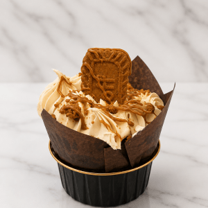Tres Leches Biscoff cupcake topped with Biscoff buttercream, cookie crumbles, and cookie butter drizzle, CeeCee's Cupcake Palace.