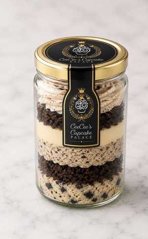 Cee Cee's Cupcake Palace 16oz cupcake in a jar, gold lid, ready to ship nationwide